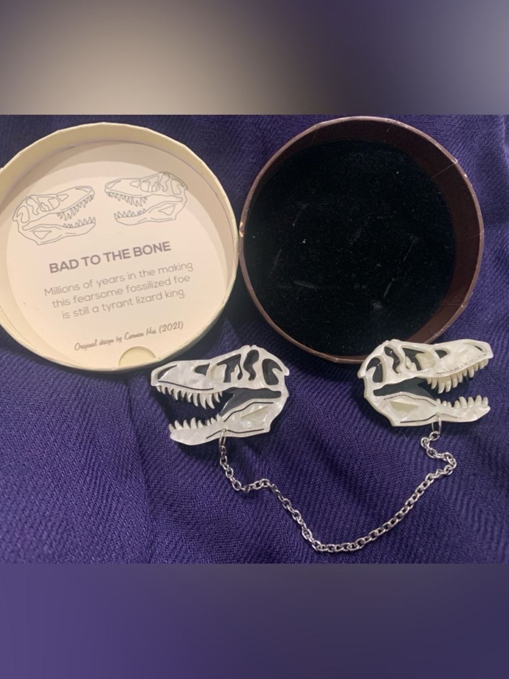 Erstwilder Dinosaur Brooch - Bad to the Bone T-Rex Skull Sweater Clips